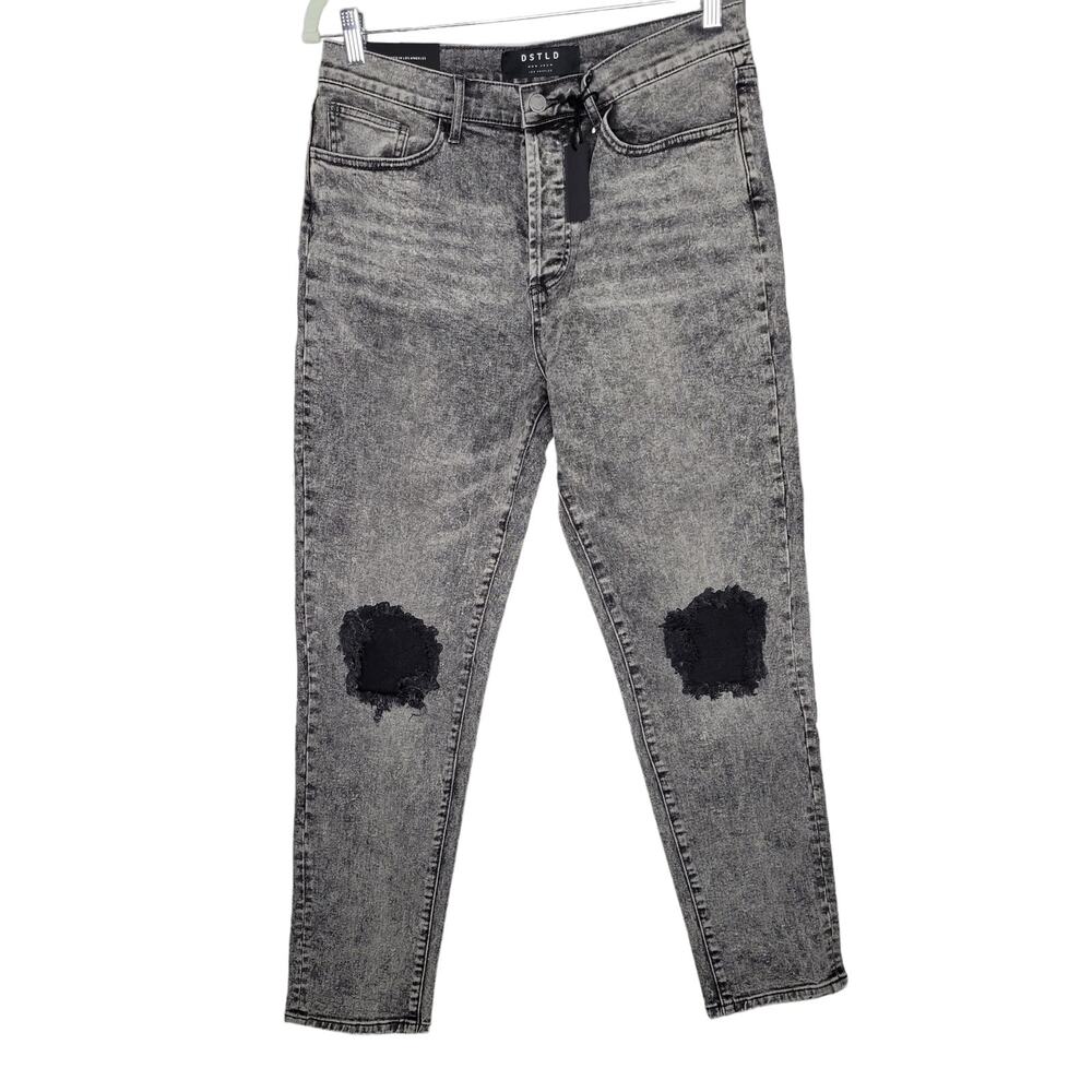 DSTLD Mom Acid Wash Gray Knee Holes High Rise Button Fly Jeans Women Sz 31x30